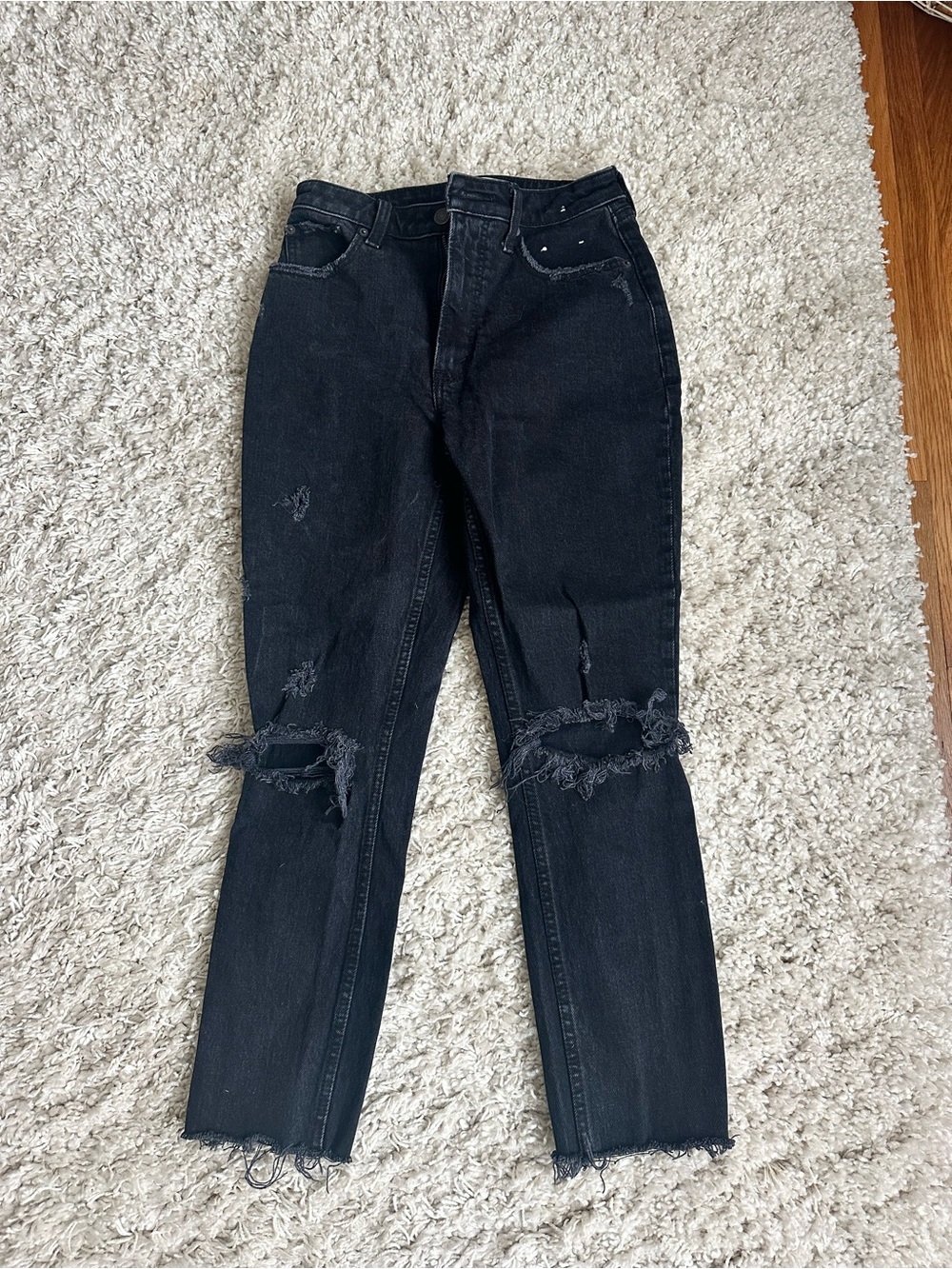 Abercrombie & Fitch Black Distressed Straight Leg Jeans